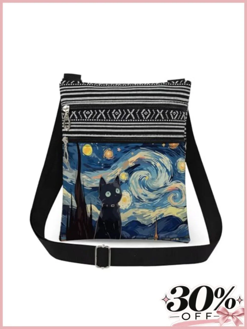 Starry Cat Adjustable Strap Crossbody Purse Polyester Sling Bag
